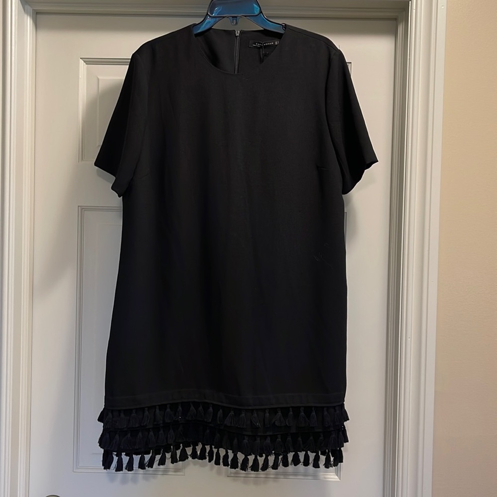NWT Zara little black dress with tassels on bottom hem size XL